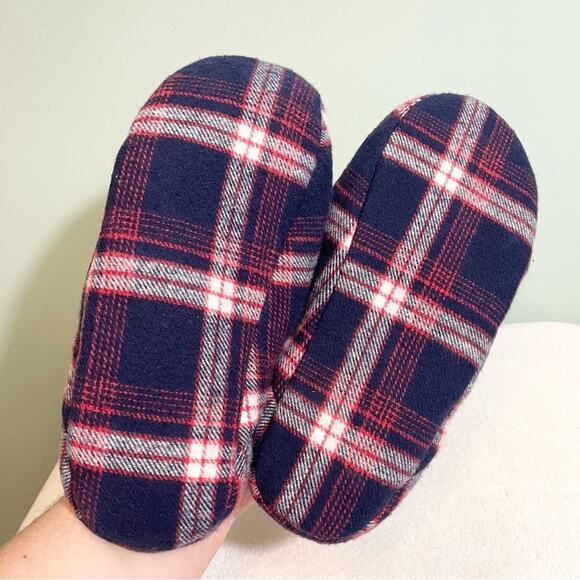 Nordstrom Closed Toe Faux Fur Lining Slippers Navy Peacoat Tartan L/XL NWT - Picture 4 of 10